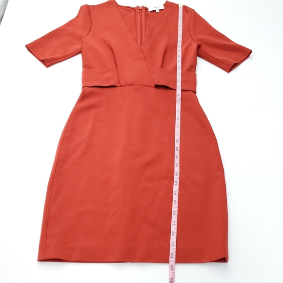 REISS Women's Rebecca Short Sleeve Fitted Sheath Midi Dress Red/Orange Size 4 - Picture 2 of 9